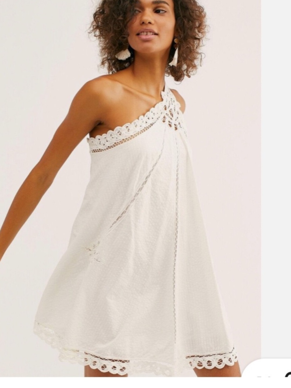 Free People White One-Shoulder Billie  Lace-Trim Dress size S